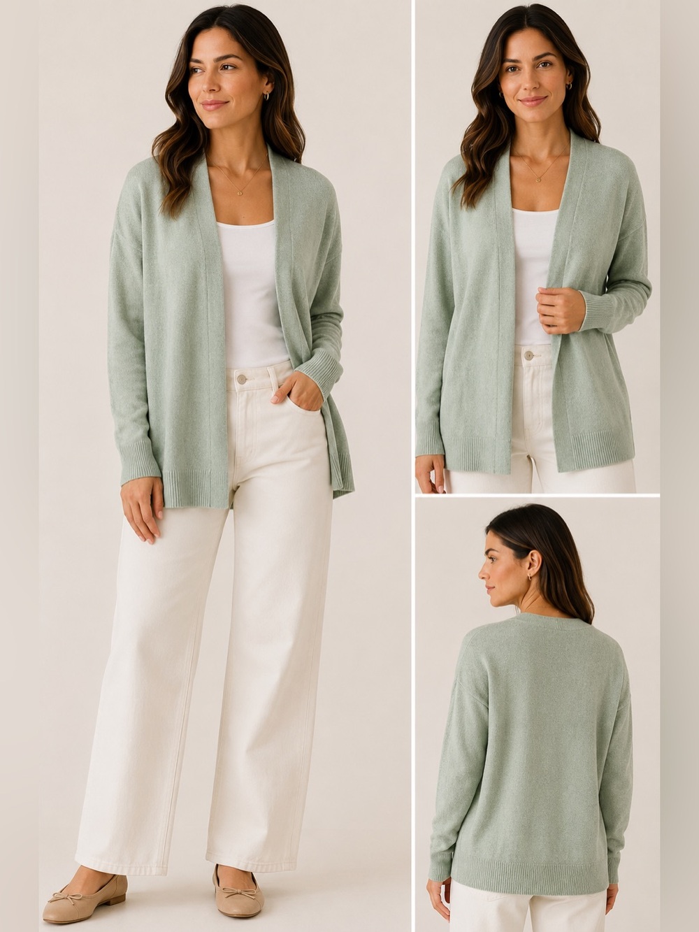 GAP Designed & Crafted Merino Wool Blend Open Front Cardigan Mint Green Small